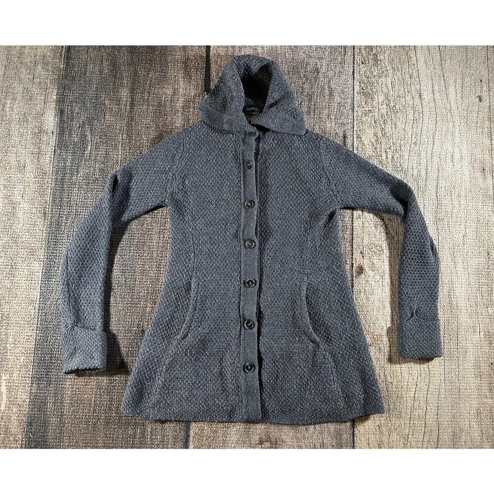 Patagonia Women's Small Grey Merino Wool Sweater Coat Knit Chunky Button